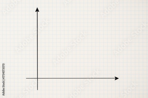 Cartesian coordinate system with black arrows on graph paper background, ideal for science or math education mockups or abstract templates. Ai generative
