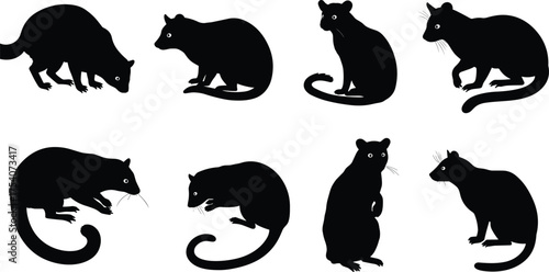 Rodent animal silhouettes collection, rat mouse rodent vector set, wildlife small mammal illustration, black animal shapes design, nature element