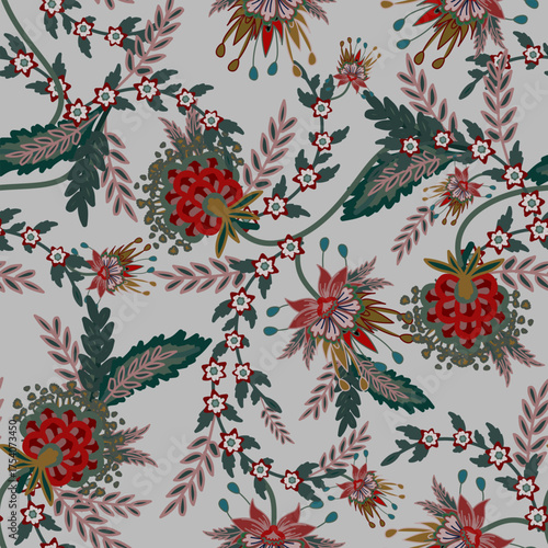 Floral pattern seamless ,flower branches seamless pattern ,aesthetic ,Jacobean flowers pattern design Seamless flower pattern with colorful little flowers. Simple flat bright flowers background