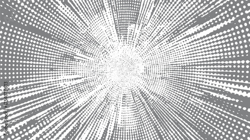 grey and white radial halftone pattern with lines and dots emanating from the center.