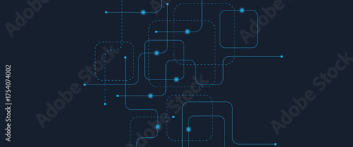 Abstract digital AI circuit board background with tech icons. Digital technology motherboard texture design. Engineering circuit board concept for poster, header, banner, website, presentation