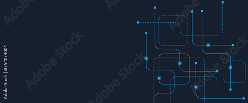 Abstract digital AI circuit board background with tech icons. Digital technology motherboard texture design. Engineering circuit board concept for poster, header, banner, website, presentation