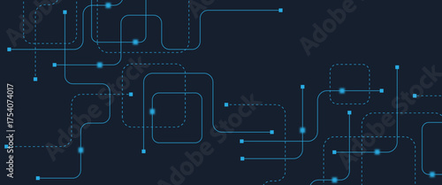 Abstract digital AI circuit board background with tech icons. Digital technology motherboard texture design. Engineering circuit board concept for poster, header, banner, website, presentation