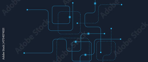 Abstract digital AI circuit board background with tech icons. Digital technology motherboard texture design. Engineering circuit board concept for poster, header, banner, website, presentation