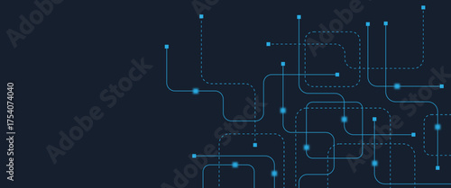 Abstract digital AI circuit board background with tech icons. Digital technology motherboard texture design. Engineering circuit board concept for poster, header, banner, website, presentation