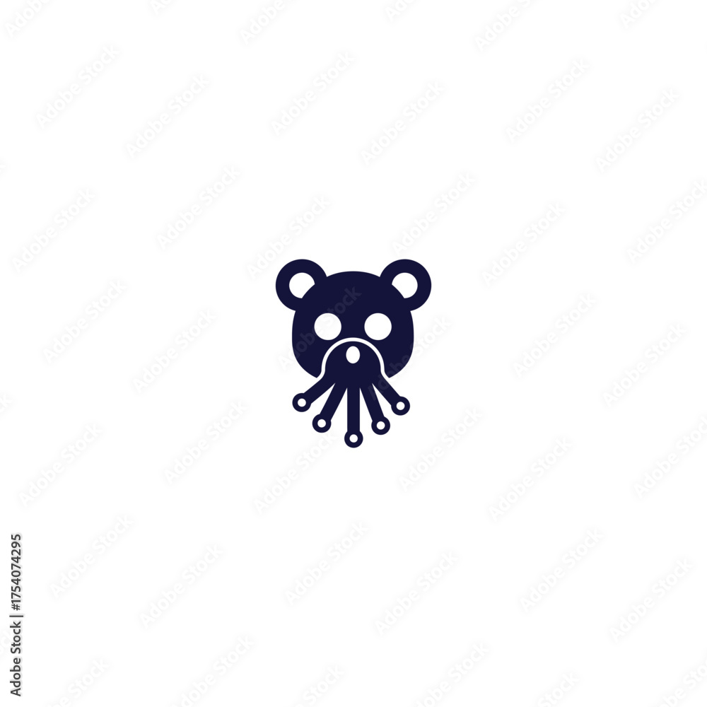 Naklejka premium Bear-like face with octopus-like tentacles