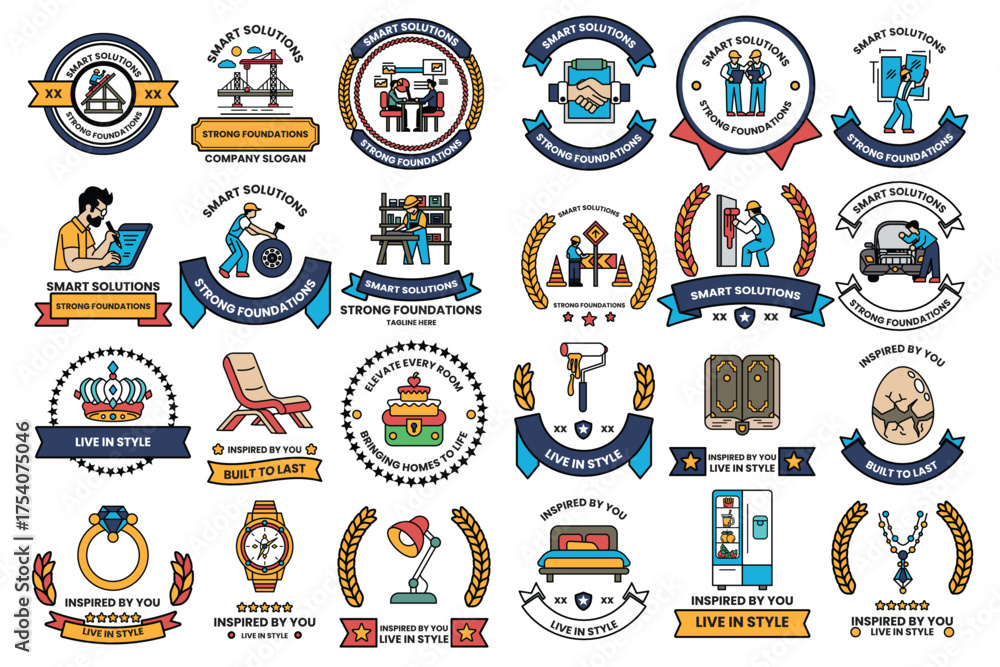 Fototapeta premium A collection of badges with various designs and symbols