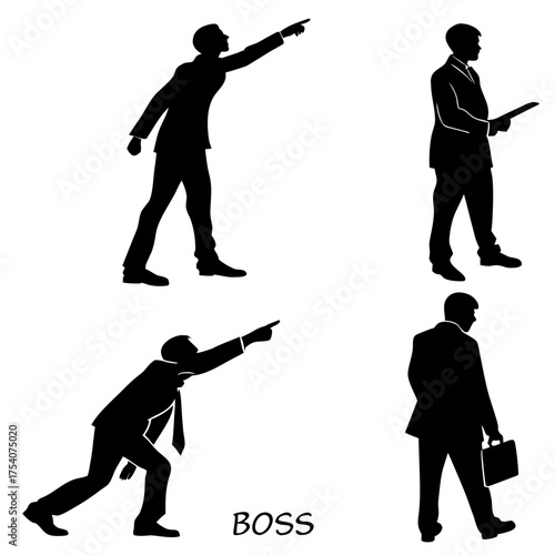 Vector art of silhouette of a boss in different poses
