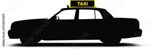 Silhouette of a taxi cab isolated on white background, representing urban transportation, ridehailing services, and public transit