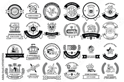 A collection of badges with a variety of designs and themes