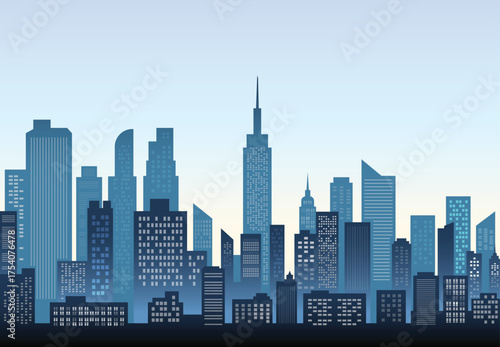 Modern City Skyline at Dawn Vector Illustration