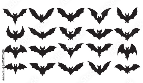 Halloween flying bat silhouettes collection vector illustration