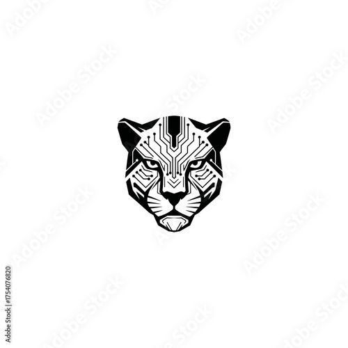 Cybernetic panther head, stylized circuit patterns