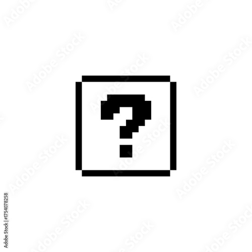 Minimal 8-bit pixel question mark inside a square box. Retro-style symbol for help, mystery, or interactive elements in old-school games and UIs.