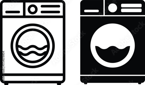 Simple black and white icons depicting a washing machine silhouette.