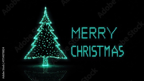 Merry christmas tree neon light festive holiday background
