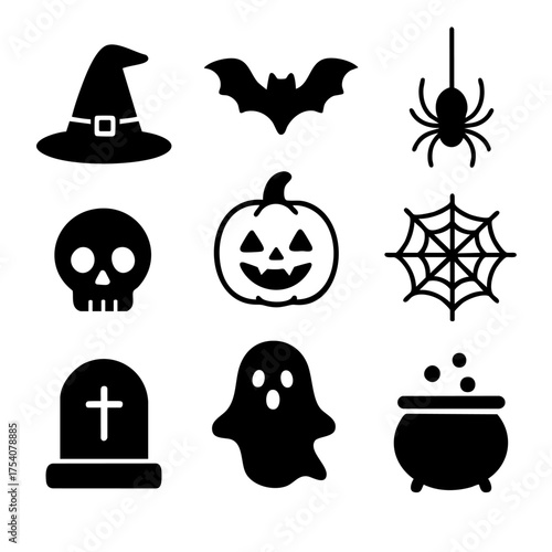 Halloween icon set cartoon style