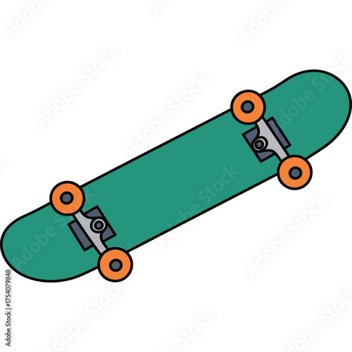 Illustration of a green skateboard with orange wheels skateboarding sport equipment recreation