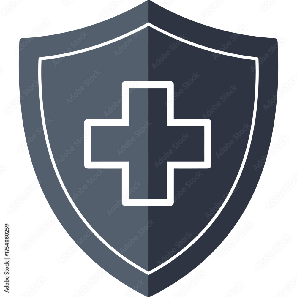 Fototapeta premium Medical Shield Icon with Cross Symbol for Healthcare Protection safety security defense medicine insurance