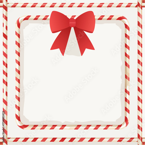 Candy cane frame with red ribbon bow, festive border design for Christmas greeting cards, invitations, or holiday messages.