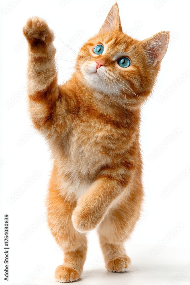 Obraz premium Playful Orange Tabby Kitten Reaching Upwards ginger