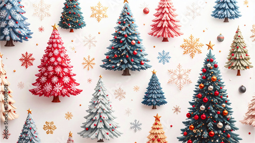 クリスマス　クリスマスツリー、スノーフレークの模様