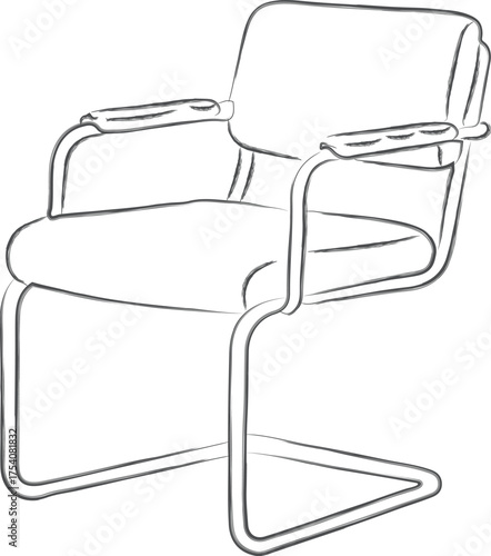 Tubular cantilever armchair modern line drawing