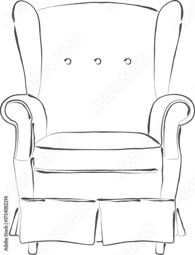 Upholstered wingback armchair with skirted base