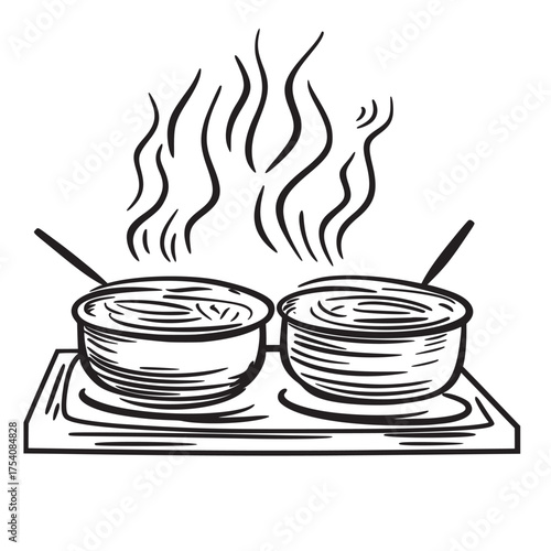 hand drawn line art vector illustration of cooking over an open flame