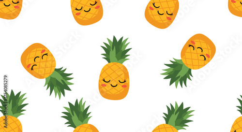 Cute smiling pineapple cartoon pattern for summer and tropical themes.