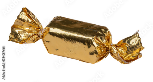 Golden wrapped candy isolated on transparent background