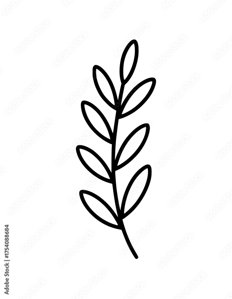 Fototapeta premium Minimalistic botanical line art of a branch with oval leaves