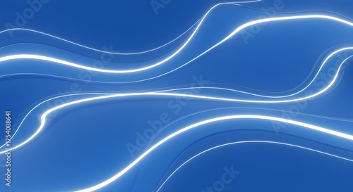 Abstract blue background with glowing white wavy lines, creating a dynamic fluid effect