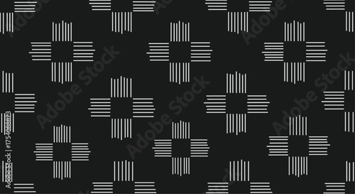 A repeating pattern of abstract crosses made from thin white lines on a dark background.