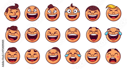 Diverse joyful expressions vector compilation of cartoon face characters design