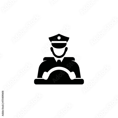 Professional driver icon, transport service, vehicle operator silhouette, chauffeur or pilot symbol, minimalist graphic design element