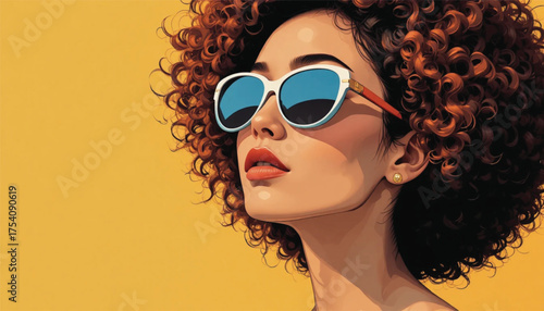 Modern Fashion Vector of American Woman with Afro Hair and Sunglasses Ai Generate