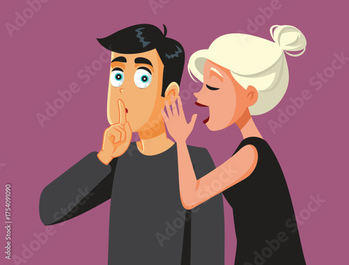 
Woman Whispering a Secret to her Boyfriend. People sharing a secret in a confidential and discreet way