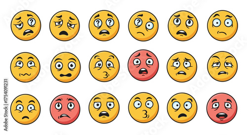 A collection of expressive emoji icons showcasing a variety of human emotions and feelings