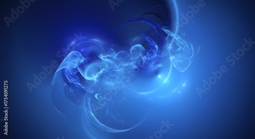 Abstract blue cloud-like formation with glowing tendrils, soft gradients, and dynamic movement