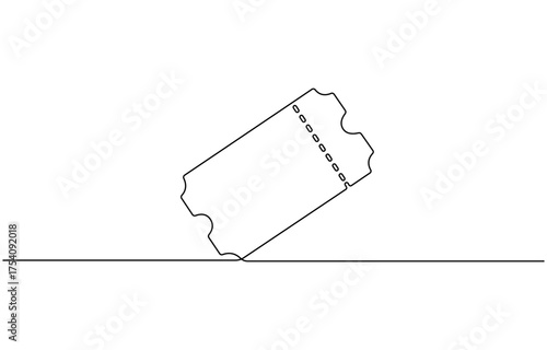 Continuous one line drawing cinema ticket. Vintage cinema ticket isolated on transparent background, vector illustration.