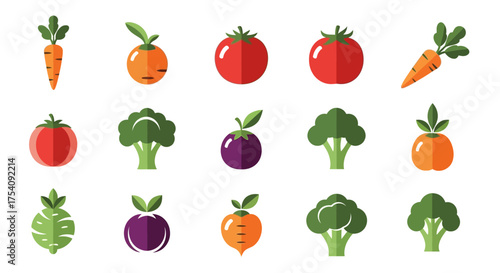 Collection of Fresh Vector Vegetables and Fruits with Clean and Minimalistic Design Style