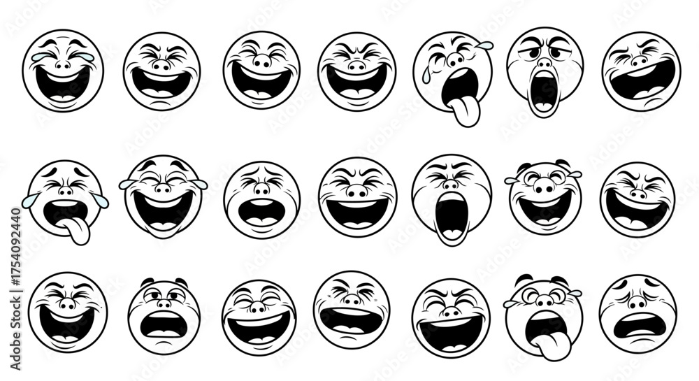 Naklejka premium Array of emotional facial expressions with contrasting emotions and exaggerated features