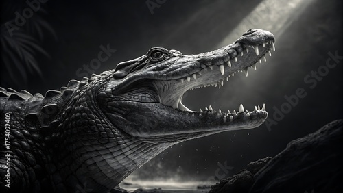 A dangerous reptile, the alligator or crocodile is a formidable predator found in the water, wild, or zoo, often showing its teeth and powerful jaws
