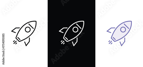 Rocket icon. Simple outline rocket signs set. Rocket launched icon.