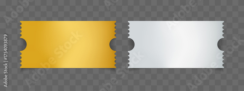 Golden and Silver Ticket Mockup – Realistic Vector Voucher, Coupon, or Event Pass Template with Transparent Background