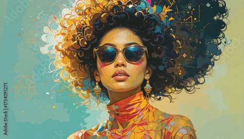 Modern Fashion Vector of American Woman with Afro Hair and Sunglasses Ai Generate