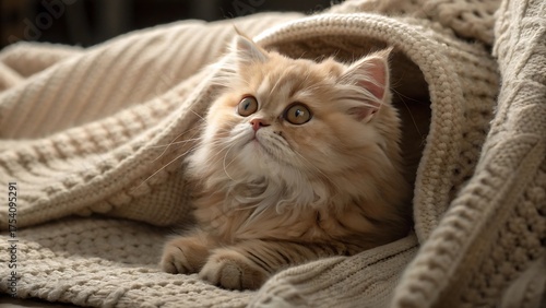 An adorable white domestic kitten in a basket or on a bed, sometimes as a purebred British on a pink background, is a fluffy, small pet portrait with sweet blue eyes and whiskers