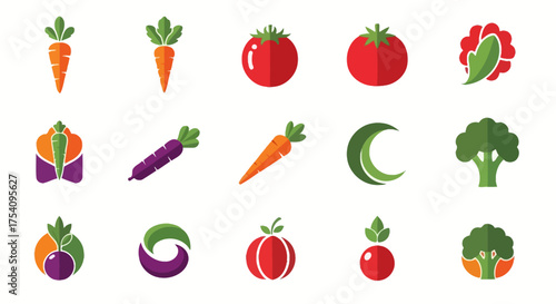 Assortment of vibrant vegetable icons depicting healthy eating and agriculture concepts