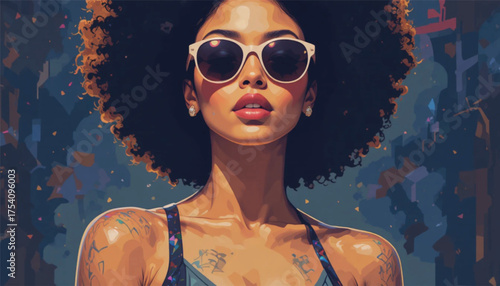 Modern Fashion Vector of American Woman with Afro Hair and Sunglasses Ai Generate